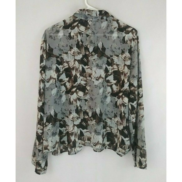 Apt 9 Petite Gray, Brown, & Black Floral Button Up Sheer Silky Blouse Size PL - Picture 2 of 6